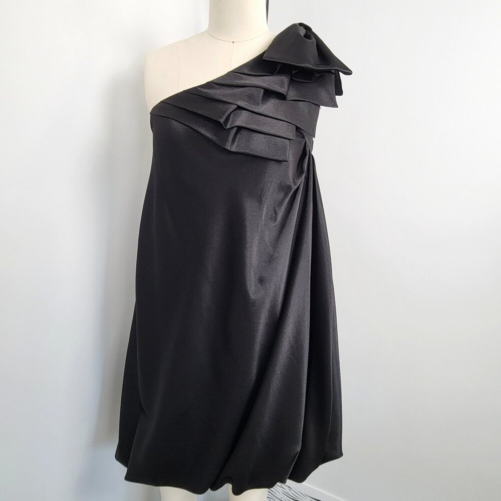 Allen B Black One-Shoulder Bow Bubble Hem Cocktail Dress